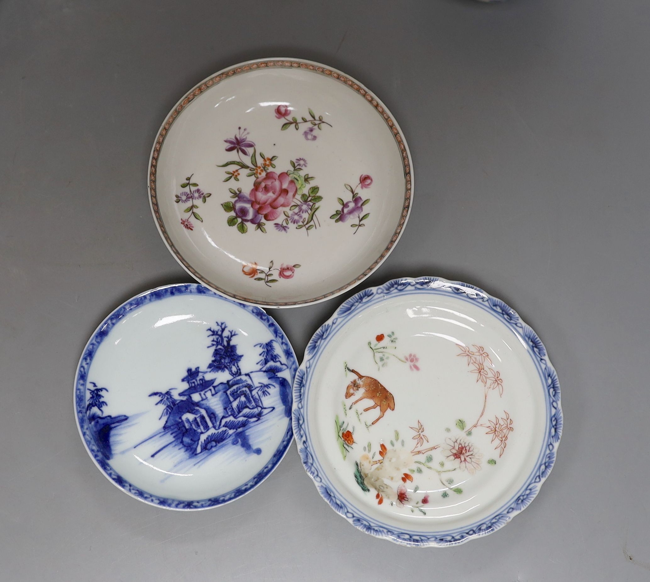 Three 18th century Chinese Export teabowls and saucers